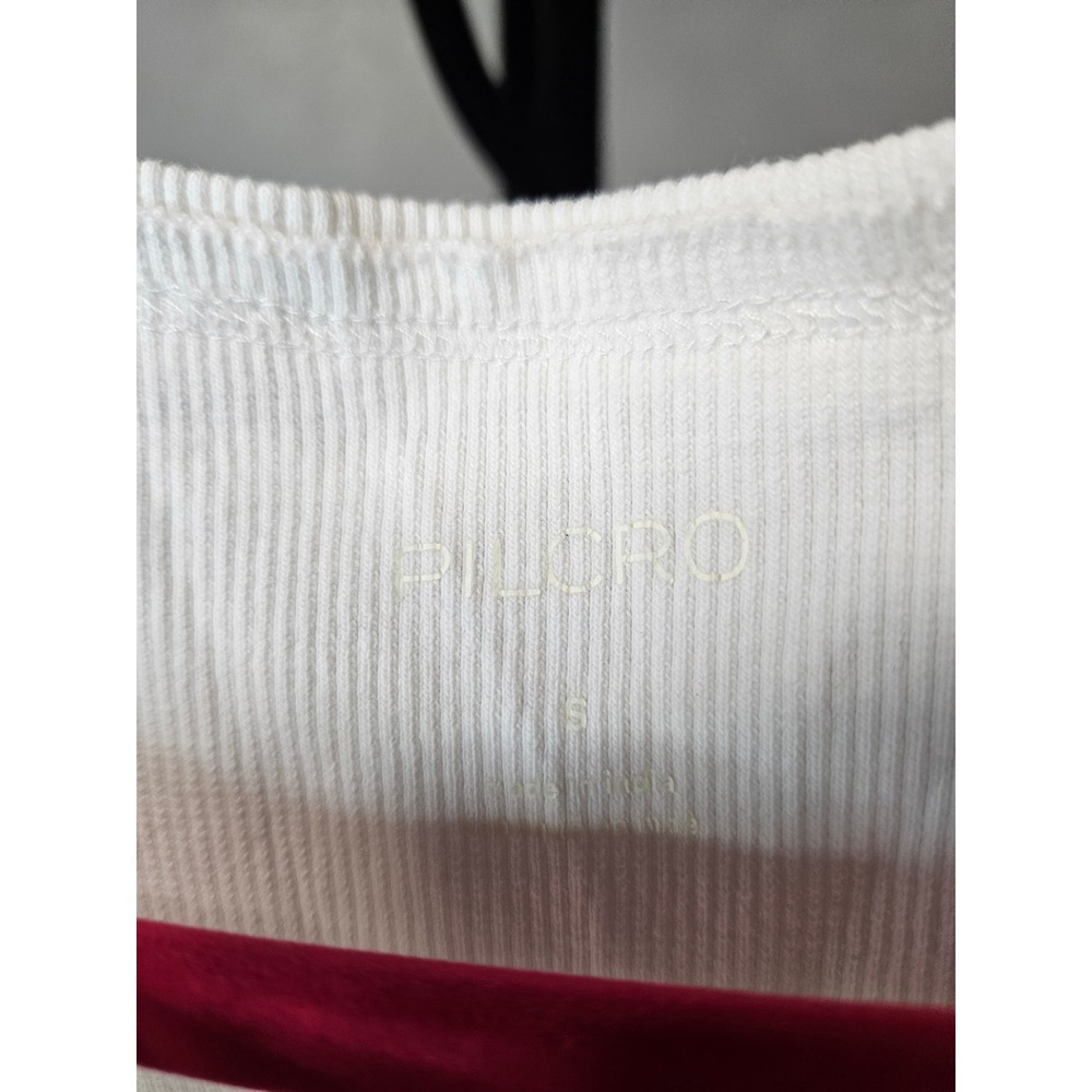 Pilcro White Ribbed Mixed Media Puff Sleeve Button Bib Top Small - Picture 4 of 6